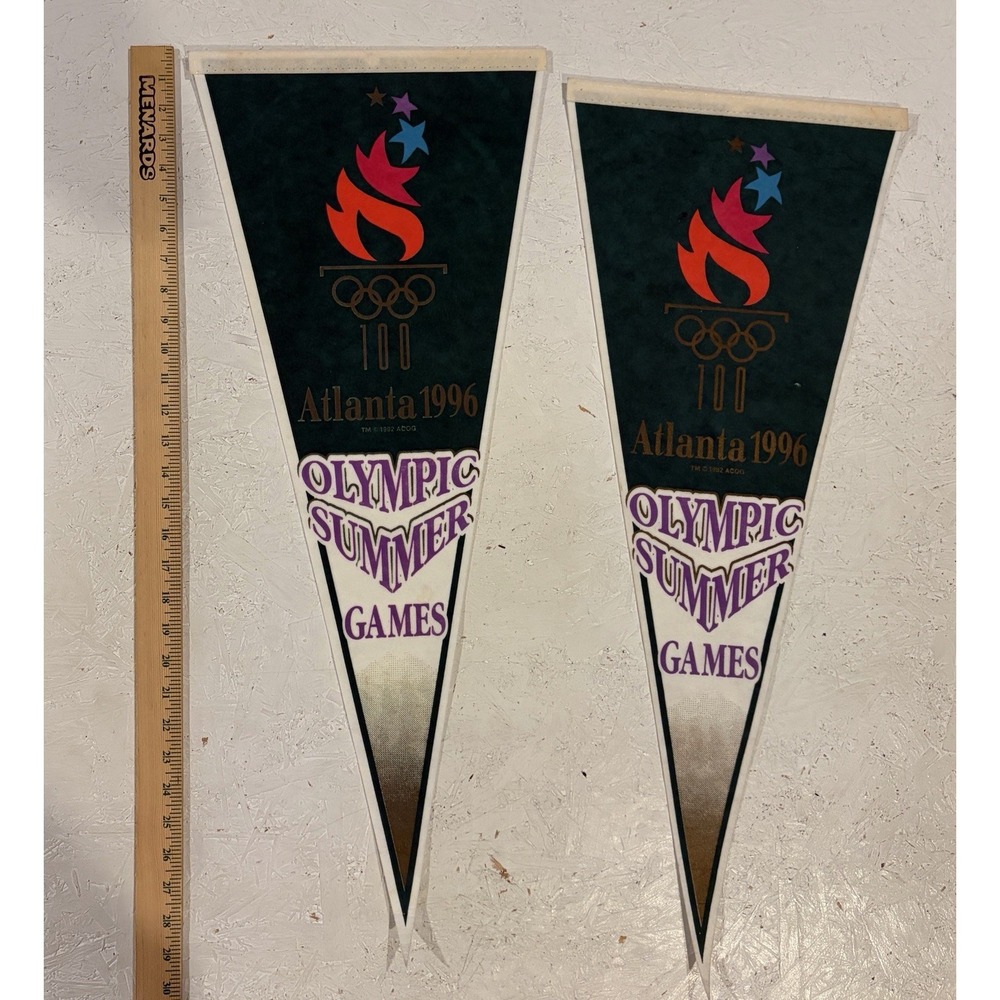 2 Vintage 1996 Atlanta Olympic Games Felt Pennant 29" Long Summer 100 Years